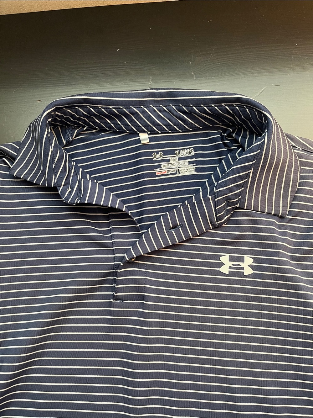 Under Armour Navy and White Striped Men's Polo - Picture 2 of 2